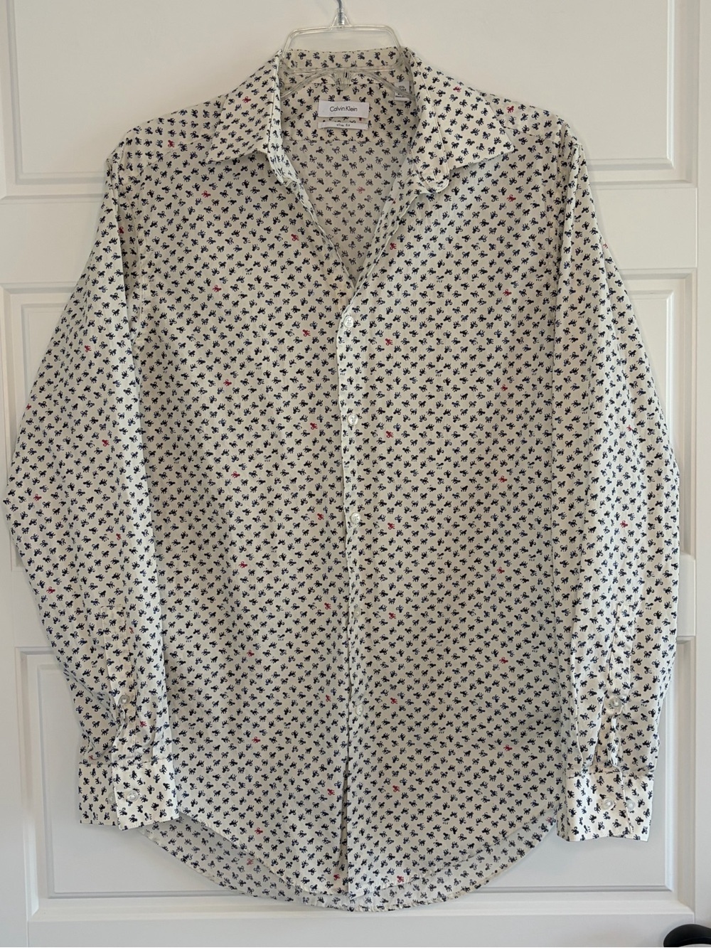 Calvin Klein Men's M Slim Fit Llong Sleeve Cotton Button Up Shirt Novelty Monkey